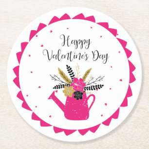 Blommigt Watering kan Valentine ID735 Underlägg Papper Rund
