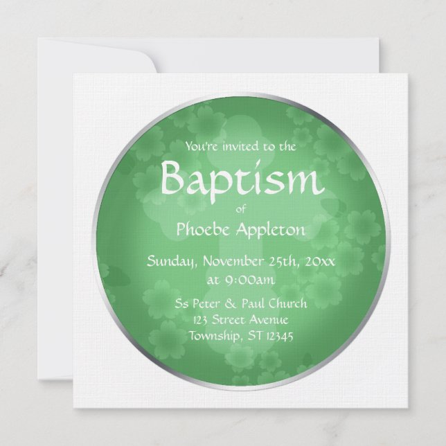 Blommigt Watermark Jade Grönt Baptism-inbjudningar Inbjudningar (Framsida)