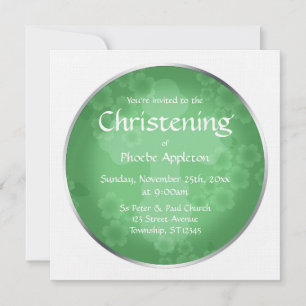 Blommigt Watermark Jade Grönt Christening-inbjudan Inbjudningar