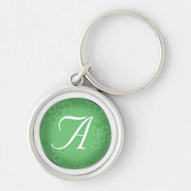 Blommigt Watermark Jade-Grönt, Monogram-nyckelkedj Rund Silverfärgad Nyckelring (Framsidan)