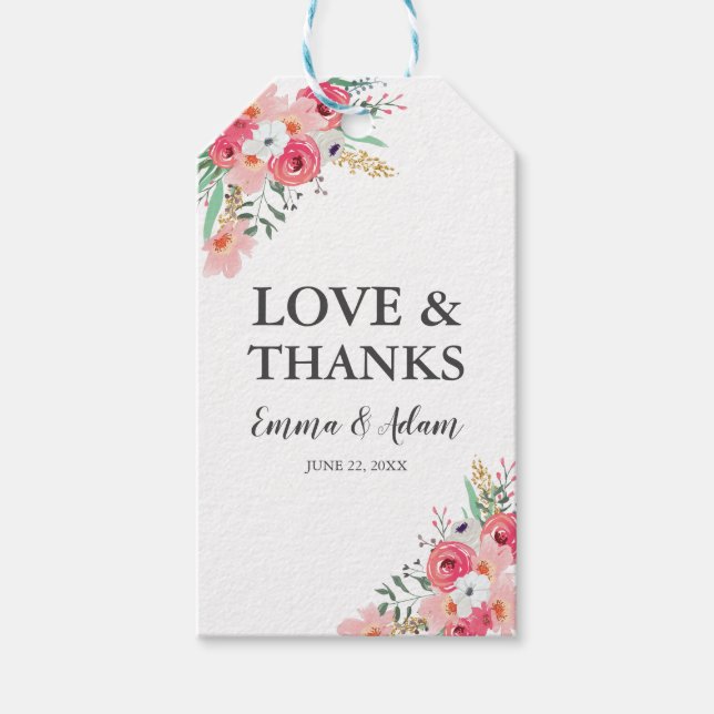 Blommigt Wedding Favor Gift Märkres Flowers Rosa Presentetikett (Framsidan)