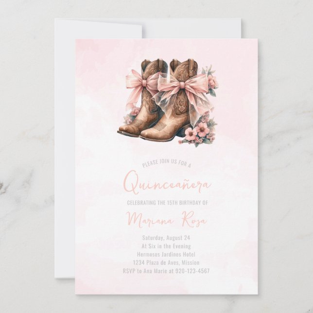 Blommigt Western Boots Quinceanera Birthday Inbjudningar (Framsida)