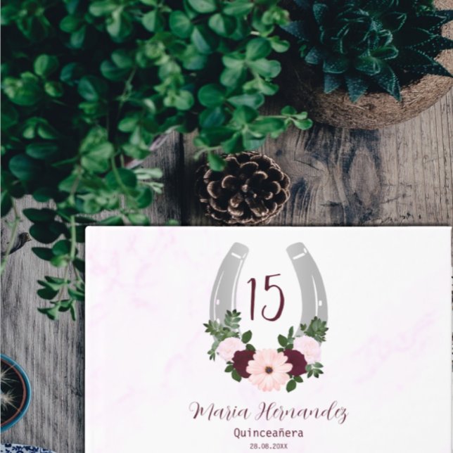 Blommigt Western Horseshoe Quinceanera Gästböcker (Skapare uppladdad)