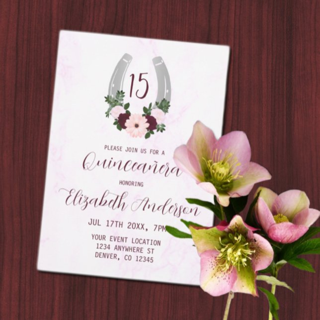 Blommigt Western Horseshoe Quinceanera Inbjudningar (Skapare uppladdad)