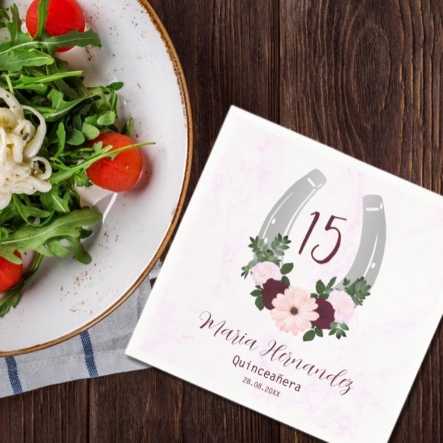 Blommigt Western Horseshoe Quinceanera Pappersservett (Skapare uppladdad)