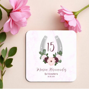 Blommigt Western Horseshoe Quinceanera Underlägg Papper Kvadrat