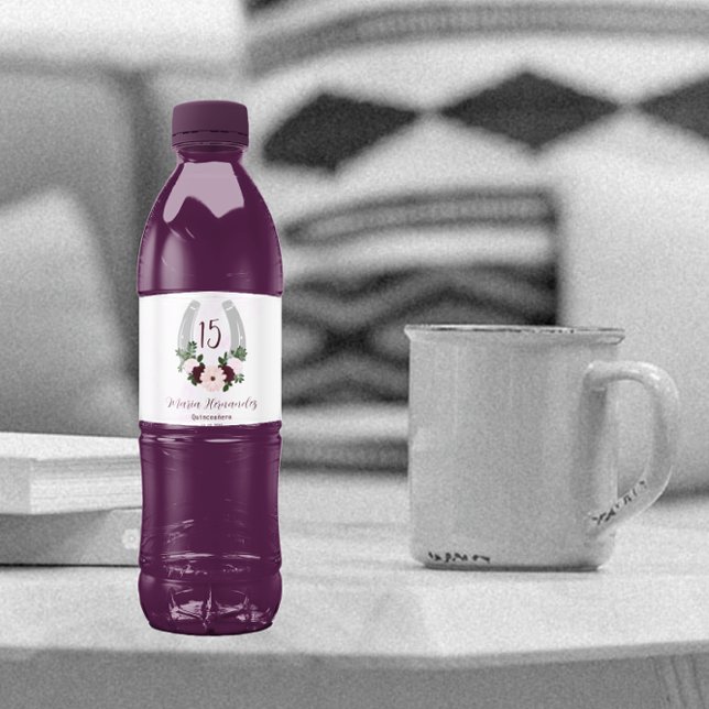 Blommigt Western Horseshoe Quinceanera Vattenflaskor Etikett (Skapare uppladdad)
