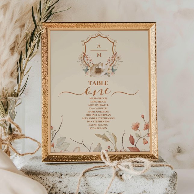 Blommigt Western Vapensköld Monogram Bröllop Bordsnummer (Skapare uppladdad)