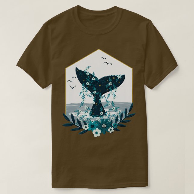 Blommigt Whale Svan T Shirt (Design framsida)