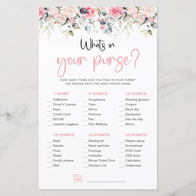  Blommigt | What's in your Purse Game Card (Framsida)
