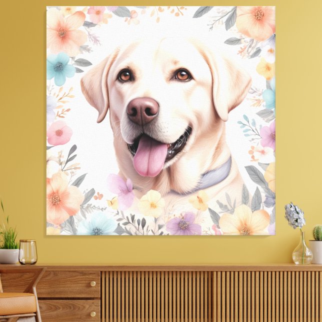 Blommigt Whimsical Labrador Retriever Illustration Canvastryck (Insitu (Vardagsrum))
