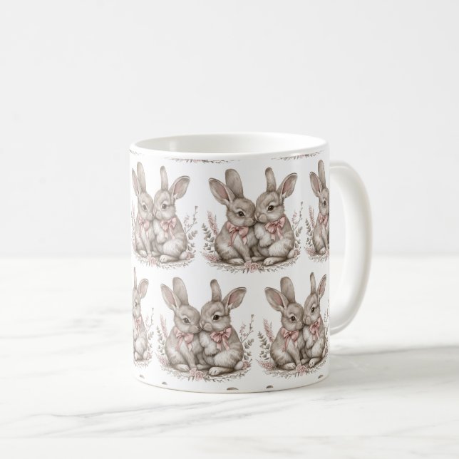 Blommigt Whisker Wonderland: Bunny Sips 🌸 🐰 Kaffemugg (Framsida höger)