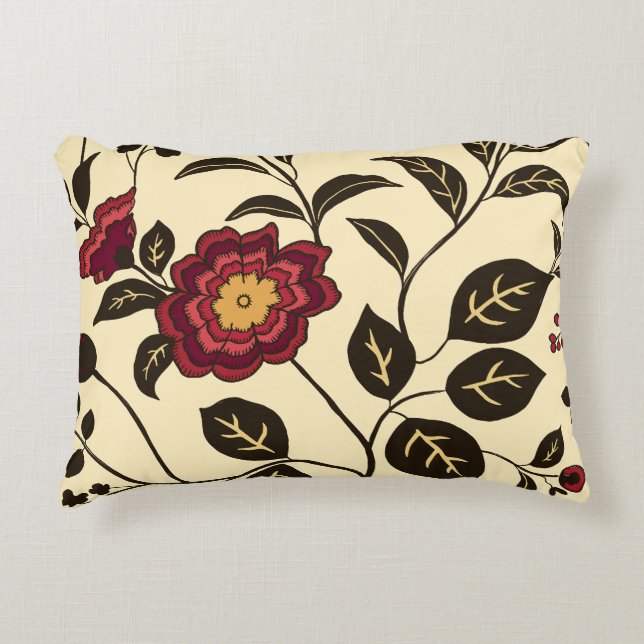 Blommigt Whisper Red-Gult Prydnadskudde (Framsidan)