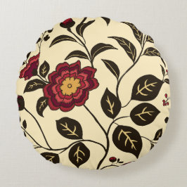 Blommigt Whisper Red-Gult Rund Kudde