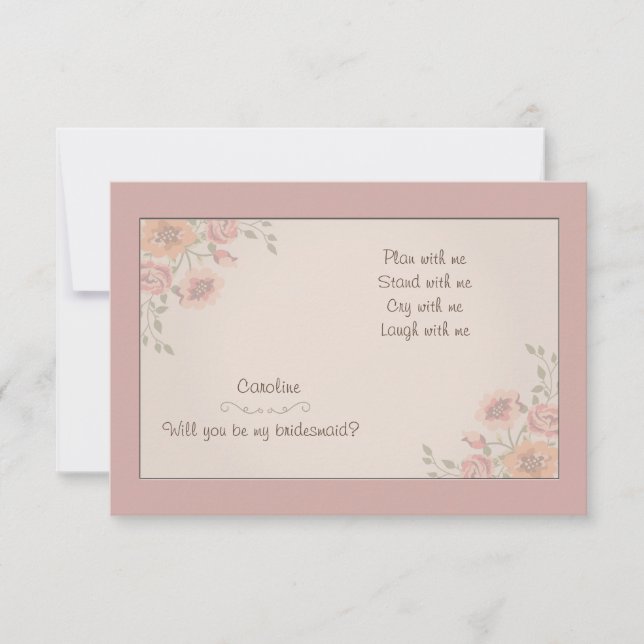 Blommigt Whispers Bridesmaid Card Inbjudningar (Framsida)
