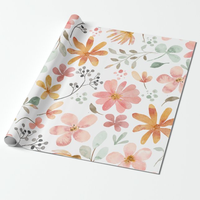 Blommigt Whispers: ZazzleWrapMagic Exklusiv Wraps Presentpapper (Utrullad)