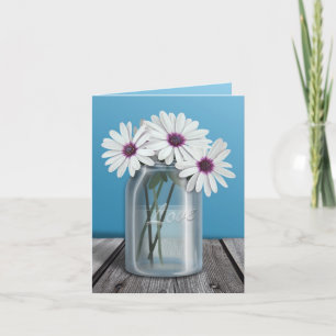 Blommigt White and Lila Daisy Mason Burk kort
