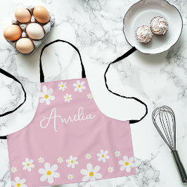 Blommigt White Daisy Rosa Girls Apron