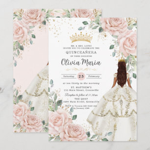  Blommigt White Dress Princess Gown Quinceañera Inbjudningar