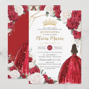 Blommigt White Dress Princess Guld Quinceañera Inbjudningar