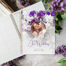 Blommigt White Lila Bröllopsdag Planner