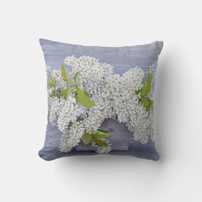 Blommigt White Lilacs Bouquet Photo Kudde (Framsida)