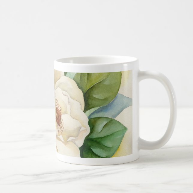 Blommigt White Magnolia Flowers Watercolor Namn  Kaffemugg (Höger)