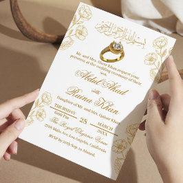Blommigt White och Guld Muslimska islamiska Förlov Inbjudningar