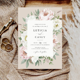 Blommigt White Peony Ram Elegant bröllop Inbjudningar