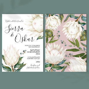 Blommigt White Protea Native Flowers Bröllop Inbjudningar