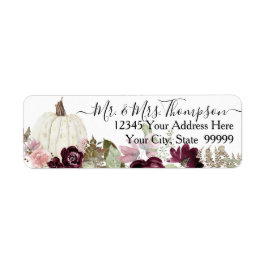 Blommigt White Pumpkin Burgundy  Rosa Return Returadress Etikett