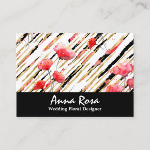 *~* Blommigt White Red Poppy Black Glitter Foil Ch Visitkort