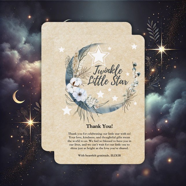 Blommigt White Twinkle Little Star Baby Shower Tack Kort (Skapare uppladdad)