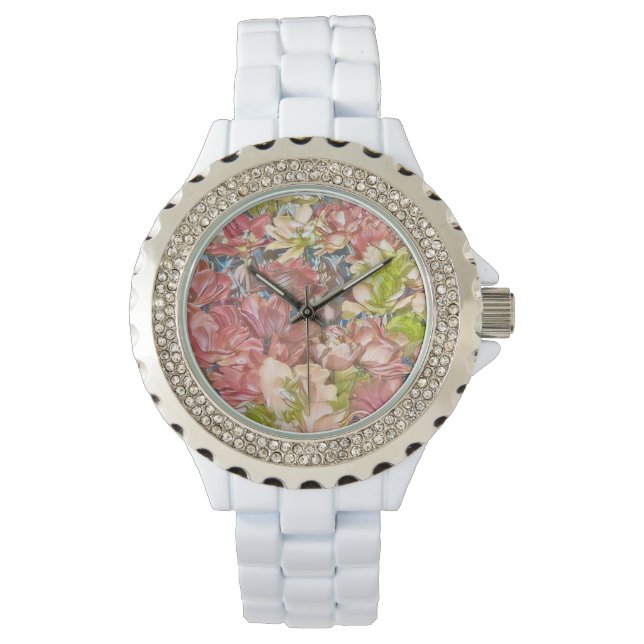 Blommigt White Watch w/ Beauty Effect Armbandsur (Framsida)