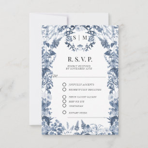 Blommigt WildblomBlue och White QR-kod Bröllop OSA Kort