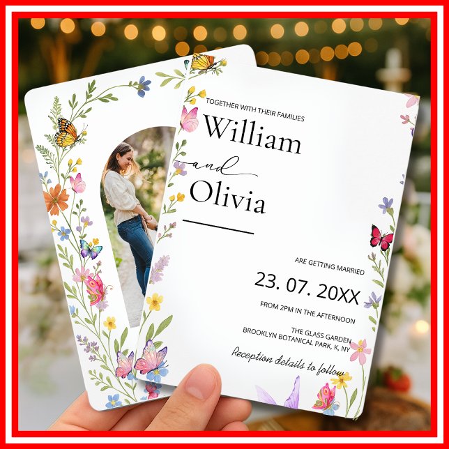 Blommigt WildblomElegant Boho Butterflies Bröllop Inbjudningar (Skapare uppladdad)