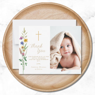Blommigt Wildblomfoto Baptism Tack Kort