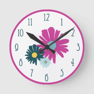 Blommigt Wildblomma Abstrakt Illustration Wall Rund Klocka