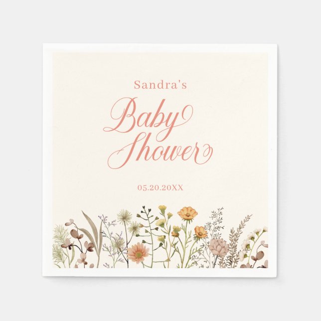 Blommigt Wildblomma Baby Shower Pappersservett (Framsidan)