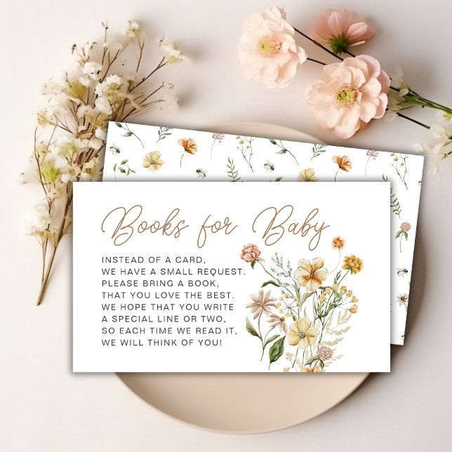 Blommigt Wildblomma Bokar for Baby Shower Tilläggskort (Floral Wildflower Books for Baby Shower Enclosure Card)