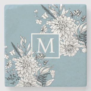 Blommigt Wildblomma Botanical Monogram Blue White Stenunderlägg