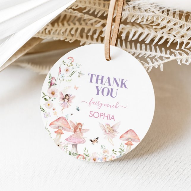 Blommigt Wildblomma Fairy First Födelsedagsfest Ro Gåvor Etiketter (Floral Fairy First Birthday Party Round Favor Tags)