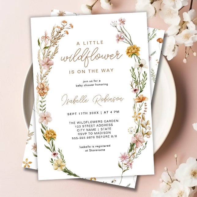 Blommigt Wildblomma Kön Neutral babystötare Inbjudningar (Floral Wildflower Gender Neutral Baby Shower Invitation)