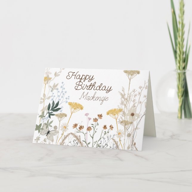 Blommigt Wildblomma Rustic Boho Whimsical Birthday Tack Kort (Framsida)