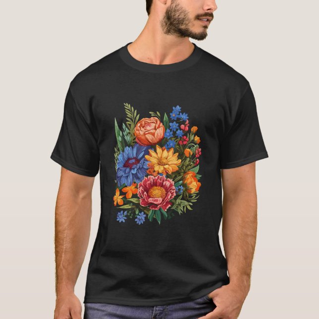 Blommigt Wildblomma Sommarfärgad blomning blå Fl T Shirt (Framsida)