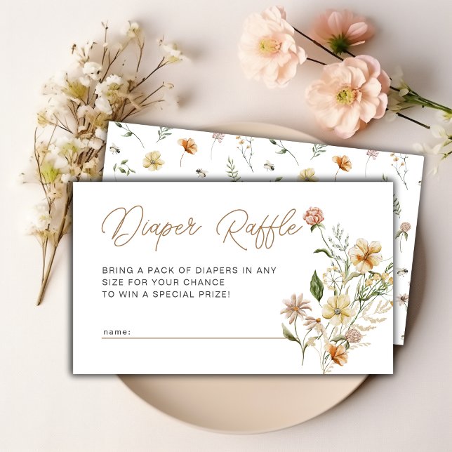 Blommigt Wildblomme Diaper Raffle Baby Shower Tilläggskort (Floral Wildflower Diaper Raffle Baby Shower Enclosure Card)
