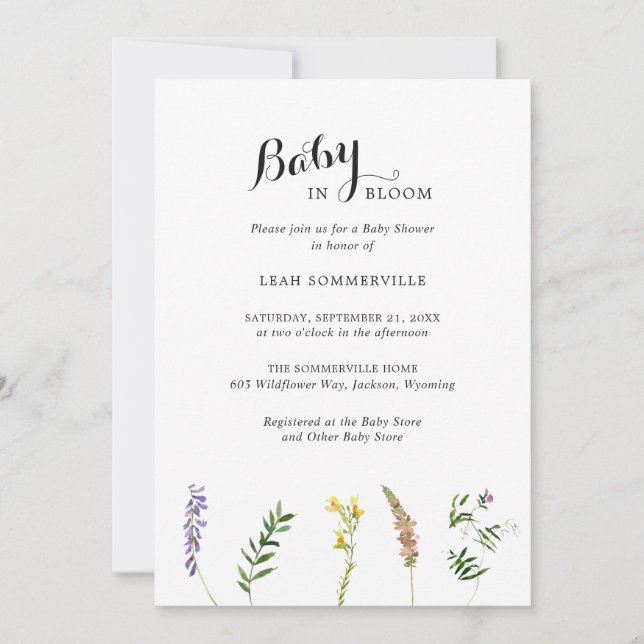 Blommigt Wildblommes Elegant Baby Shower Inbjudningar (Framsida)