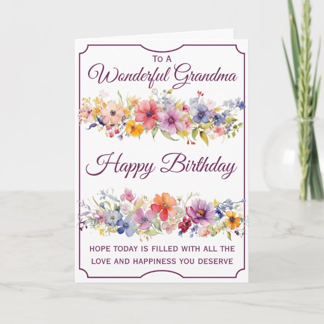 Blommigt WildblommGrandma Birthday Kort (Framsida)