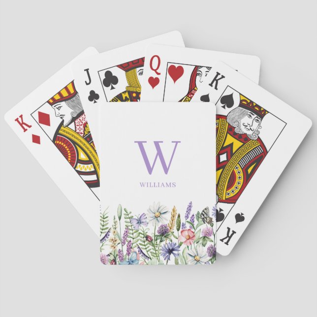 Blommigt Wildblommonogram Namn Casinokort (Baksidan)