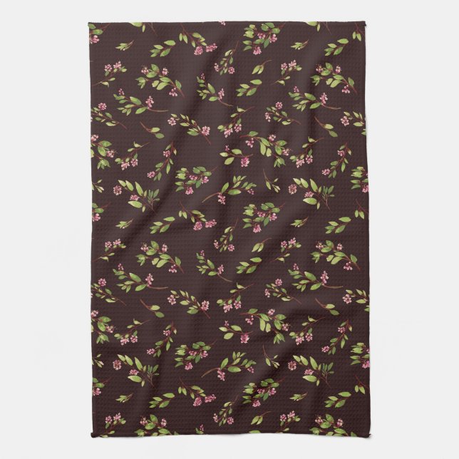 Blommigt Wildblommor på chokladbrun Kökshandduk (Vertikal)